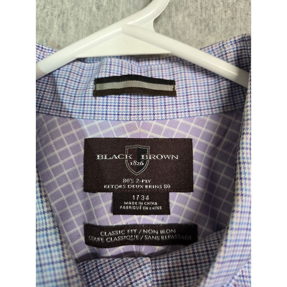 Black Brown 1826 Mens Lavender Purple Check Long Sleeve Button Down Shirt Top